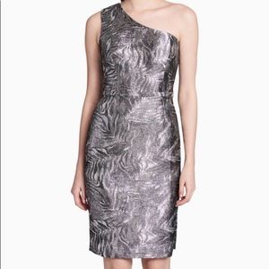 Calvin Klein One Shoulder Brocade Sleeveless Dress
